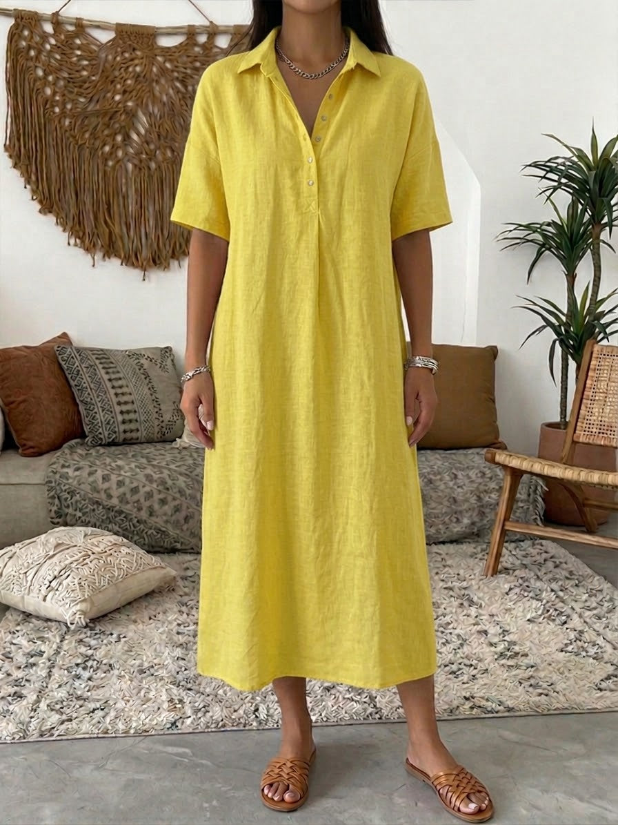 Elowen | Women's Midi Dress, Collared, Short Sleeves