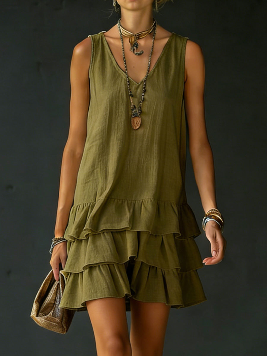 Cecily | Women's Relaxed Midi Dress, Round Neck, Sleeveless