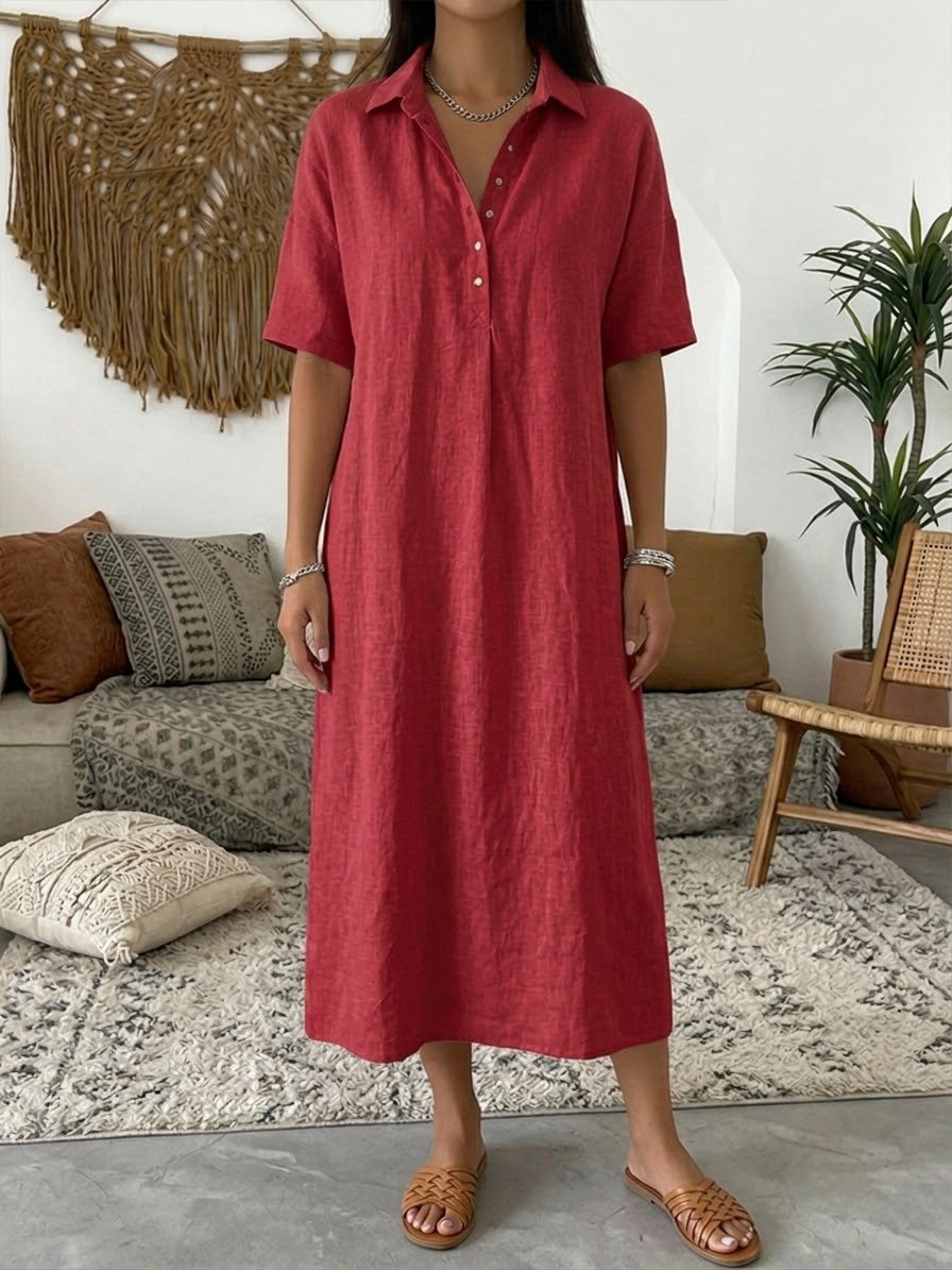 Elowen | Women's Midi Dress, Collared, Short Sleeves