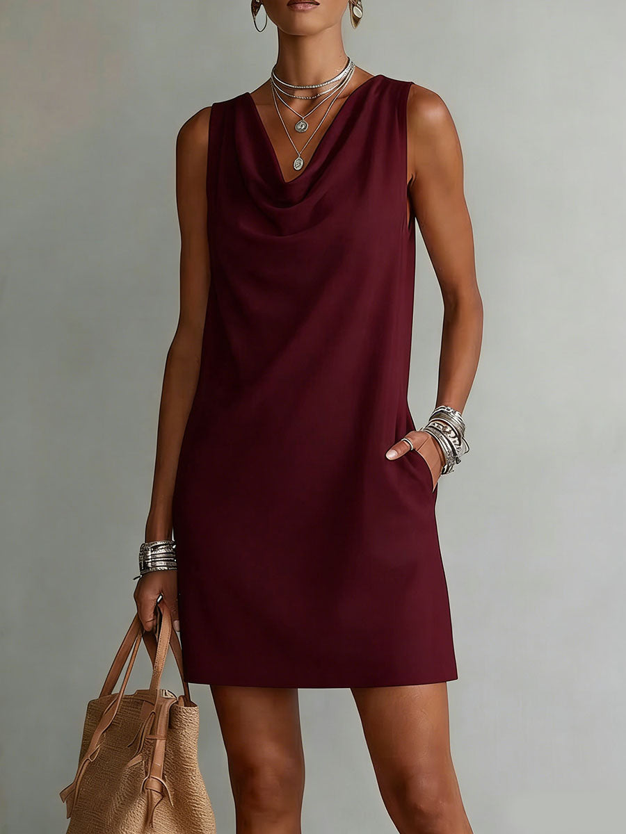 Jacquetta | Women's Midi Dress, Cowl Neck, Sleeveless
