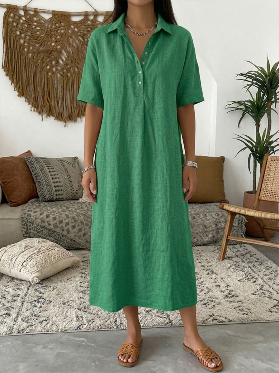 Elowen | Women's Midi Dress, Collared, Short Sleeves
