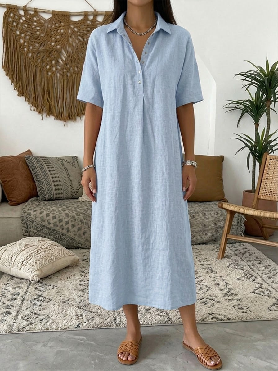 Elowen | Women's Midi Dress, Collared, Short Sleeves