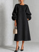 Fleurette | Women's Midi Dress, Round Neck, Puff Sleeves