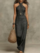 Mabel | Women's Maxi Dress, Halter Neck, Short Sleeves