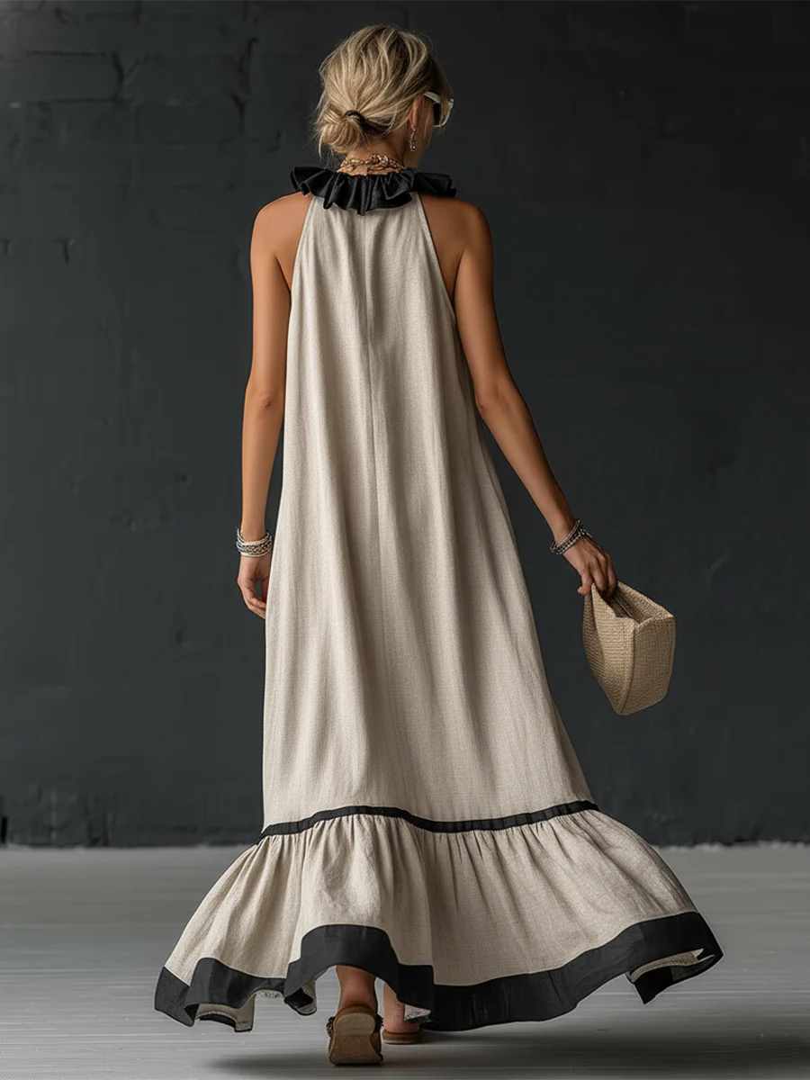 Emmerly | Women's Ruffled Maxi Dress, Round Neck, Short Sleeves