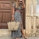 Frideswide | Women's Belted Floral Maxi Dress, Round Neck, Short Sleeves