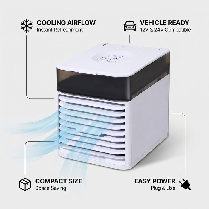 Roadchill | Portable Car Air Cooler, 12V/24V, Evaporative Cooling