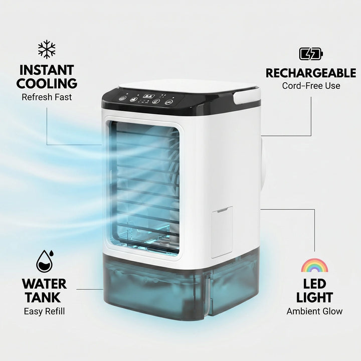 Mistral | Rechargeable Evaporative Air Cooler, LED Light, Water Tank