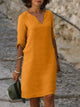 Wren | Women's Shift Midi Dress, V-Neck, Three-Quarter Sleeves