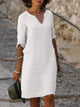 Wren | Women's Shift Midi Dress, V-Neck, Three-Quarter Sleeves