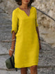 Wren | Women's Shift Midi Dress, V-Neck, Three-Quarter Sleeves