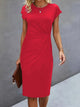 Lucasta | Women's Ruched Midi Dress, Round Neck, Short Sleeves