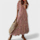 Ninette | Women's Tie-Waist Bohemian Maxi Dress, Round Neck, Short Sleeves