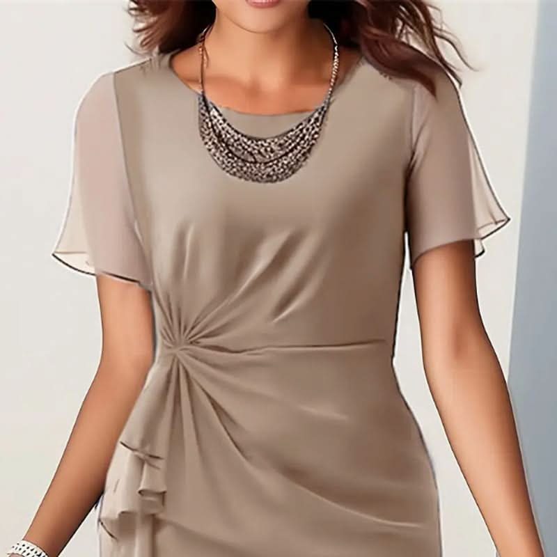 Lorenza ruffled midi dress, round neck, flutter sleeves