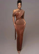 Women's Sequin Maxi Dress, Off-Shoulder, Short Sleeves