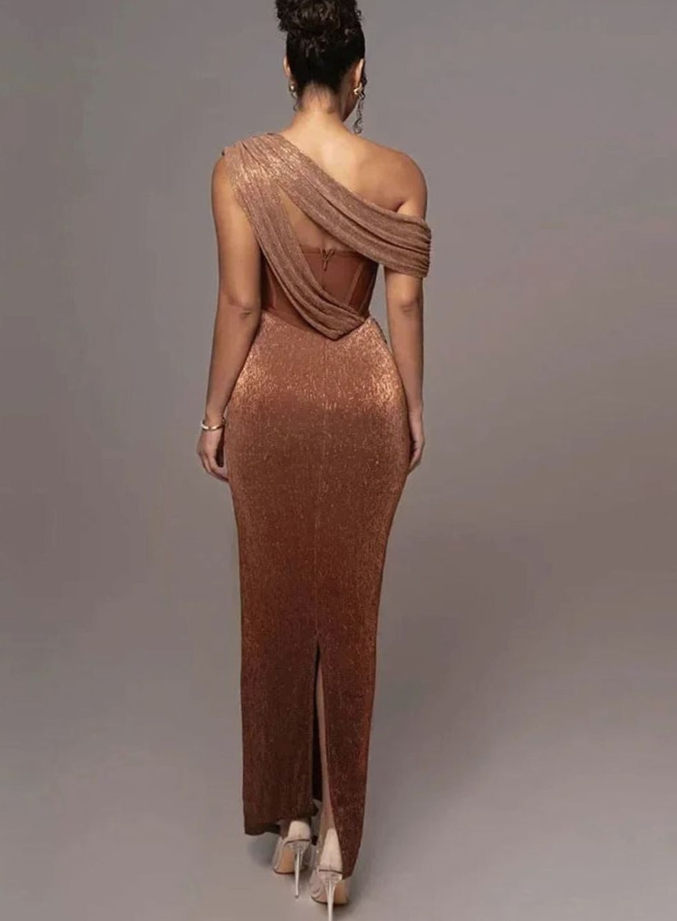Women's Sequin Maxi Dress, Off-Shoulder, Short Sleeves