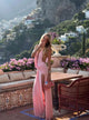 Women's Maxi Dress, Halter Neck, Short Sleeves, Side Slit