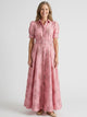 Women's Floral Maxi Dress, Collared, Puff Sleeves