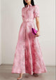 Women's Floral A-Line Maxi Dress, Round Neck, Puff Sleeves