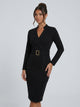 Women's Evening Wrap Midi Dress, Round Neck, Long Sleeves