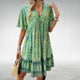 Women's Bohemian Midi Dress, V-Neck, Flutter Sleeves