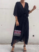 Women's Relaxed Midi Dress, Round Neck, Batwing Sleeves