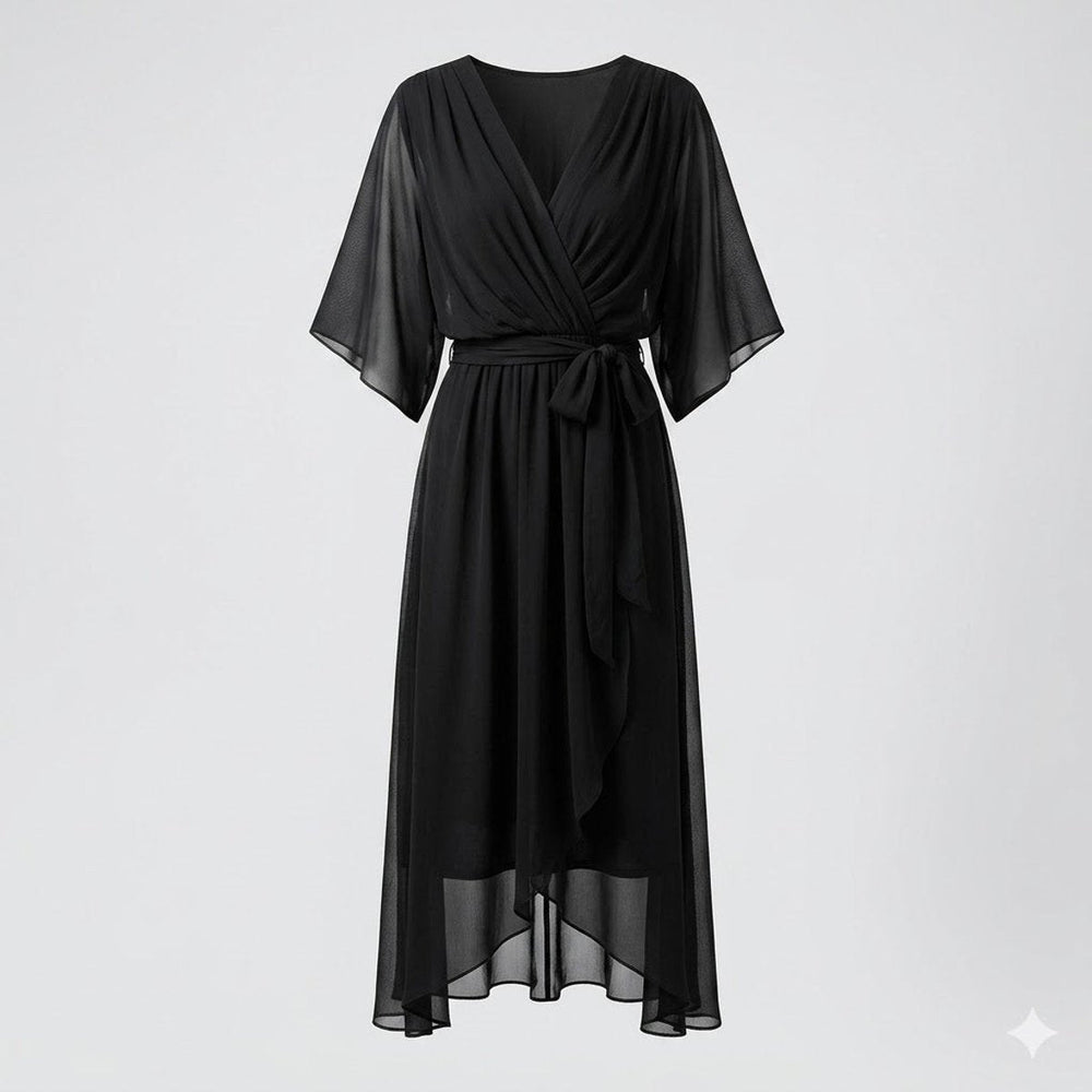 Women's Wrap Midi Dress, V-Neck, Flutter Sleeves