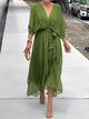 Women's Wrap Midi Dress, V-Neck, Flutter Sleeves