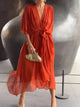 Women's Wrap Midi Dress, V-Neck, Flutter Sleeves