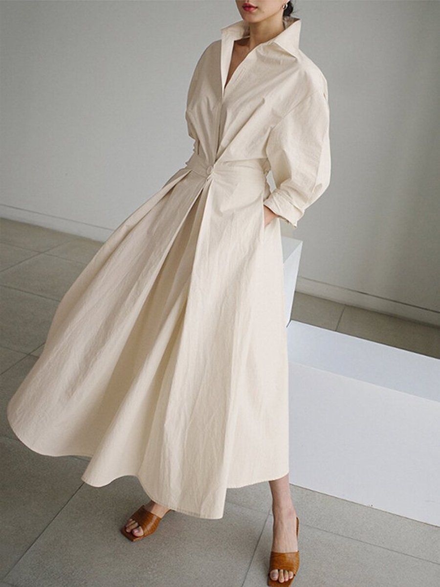 Women's A-Line Maxi Dress, Round Neck, Long Sleeves