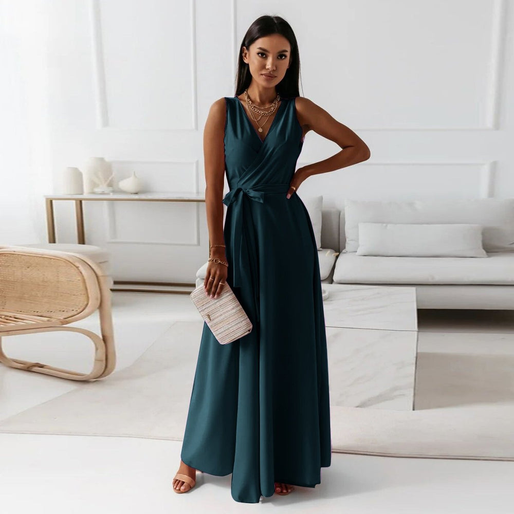 Women's Wrap Maxi Dress, Round Neck, Sleeveless