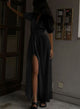 Women's Shirt Maxi Dress, Round Neck, Puff Sleeves