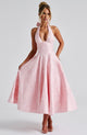 Women's Wedding Guest Midi Dress, Halter Neck, Short Sleeves