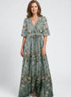 Women's Embroidered Floral Maxi Dress, V-Neck, Short Sleeves