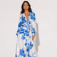 Women's Floral Wrap Maxi Dress, Round Neck, Long Sleeves