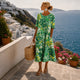 Women's Floral Relaxed Midi Dress, Round Neck, Short Sleeves