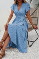 Women's Evening Floral Wrap Midi Dress, V-Neck, Short Sleeves