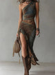 Women's Floral Relaxed Maxi Dress, Off-Shoulder, Short Sleeves, Side Slit