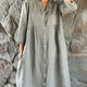 Women's Shirt Midi Dress, Round Neck, Long Sleeves