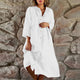 Women's Shirt Midi Dress, Round Neck, Long Sleeves