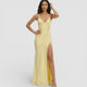 Women's Satin Maxi Dress, V-Neck, Short Sleeves, Side Slit