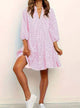 Women's Shirt Mini Dress, Round Neck, Three-Quarter Sleeves