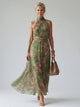 Women's Floral Midi Dress, Halter Neck, Short Sleeves