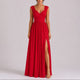 Victorine | Women's Chiffon Maxi Dress, Lace Cap Sleeves, Side Slit - image 1