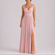 Victorine | Women's Chiffon Maxi Dress, Lace Cap Sleeves, Side Slit - image 2