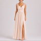 Victorine | Women's Chiffon Maxi Dress, Lace Cap Sleeves, Side Slit - image 4