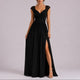 Victorine | Women's Chiffon Maxi Dress, Lace Cap Sleeves, Side Slit - image 6