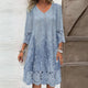 Women's Lace Floral Midi Dress, V-Neck, Three-Quarter Sleeves