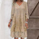 Women's Lace Floral Midi Dress, V-Neck, Three-Quarter Sleeves