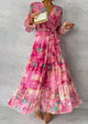 Women's Wrap Floral Tiered Maxi Dress, V-Neck, Long Sleeves